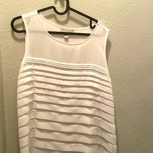 Dana Buchanan White Polyester Ruffle Blouse (Gently Used, Size Large)